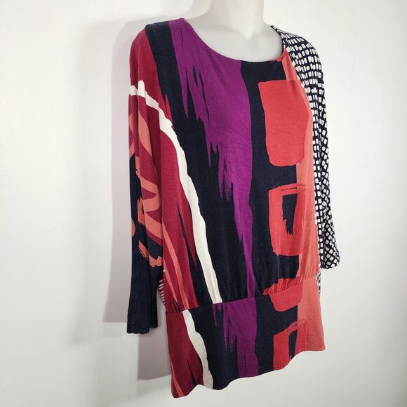 Chico's Touch of Cool Abstract Banded Hem Top Size 2 US Large Lightweight Dolman - Picture 6 of 10